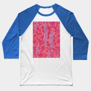 BLUE PINK SAKURA FLOWERS  Antique Japanese Floral Pattern Baseball T-Shirt